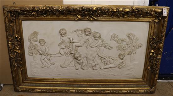A faux marble cherub wall panel L.150cm